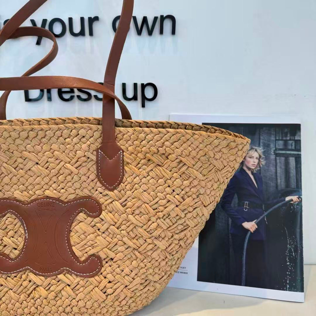 CELINE Hand-Woven Raffia Bag in Beige