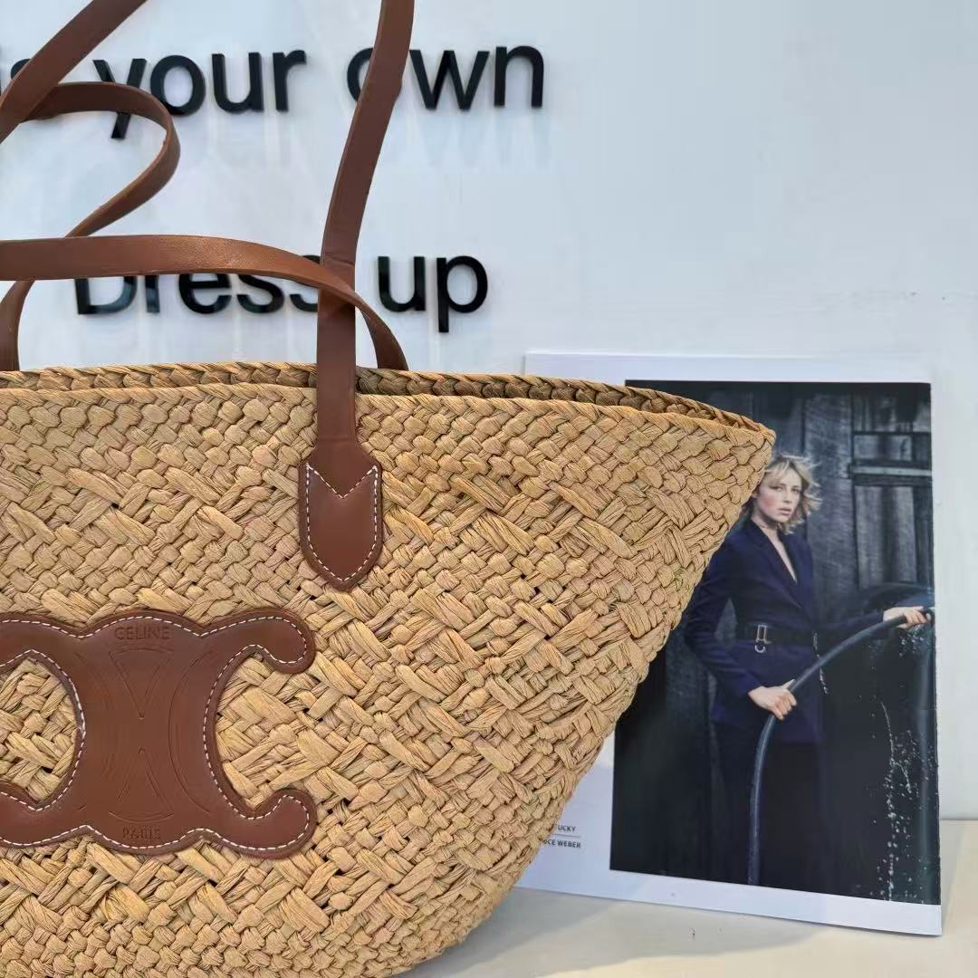 CELINE Hand-Woven Raffia Bag in Beige