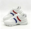 Celine CR-02 Runner Low-Top Lace-Up Sneakers in Calfskin — Red & Blue Stripe