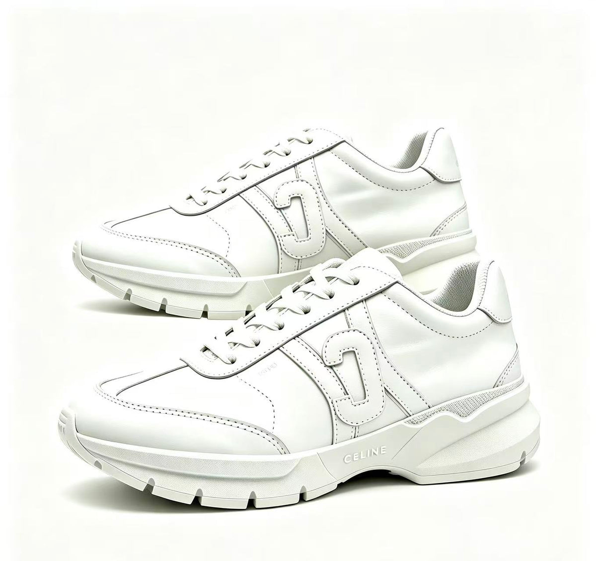 Celine CR-02 Runner Low-Top Lace-Up Sneakers in Calfskin — Fluorescent White