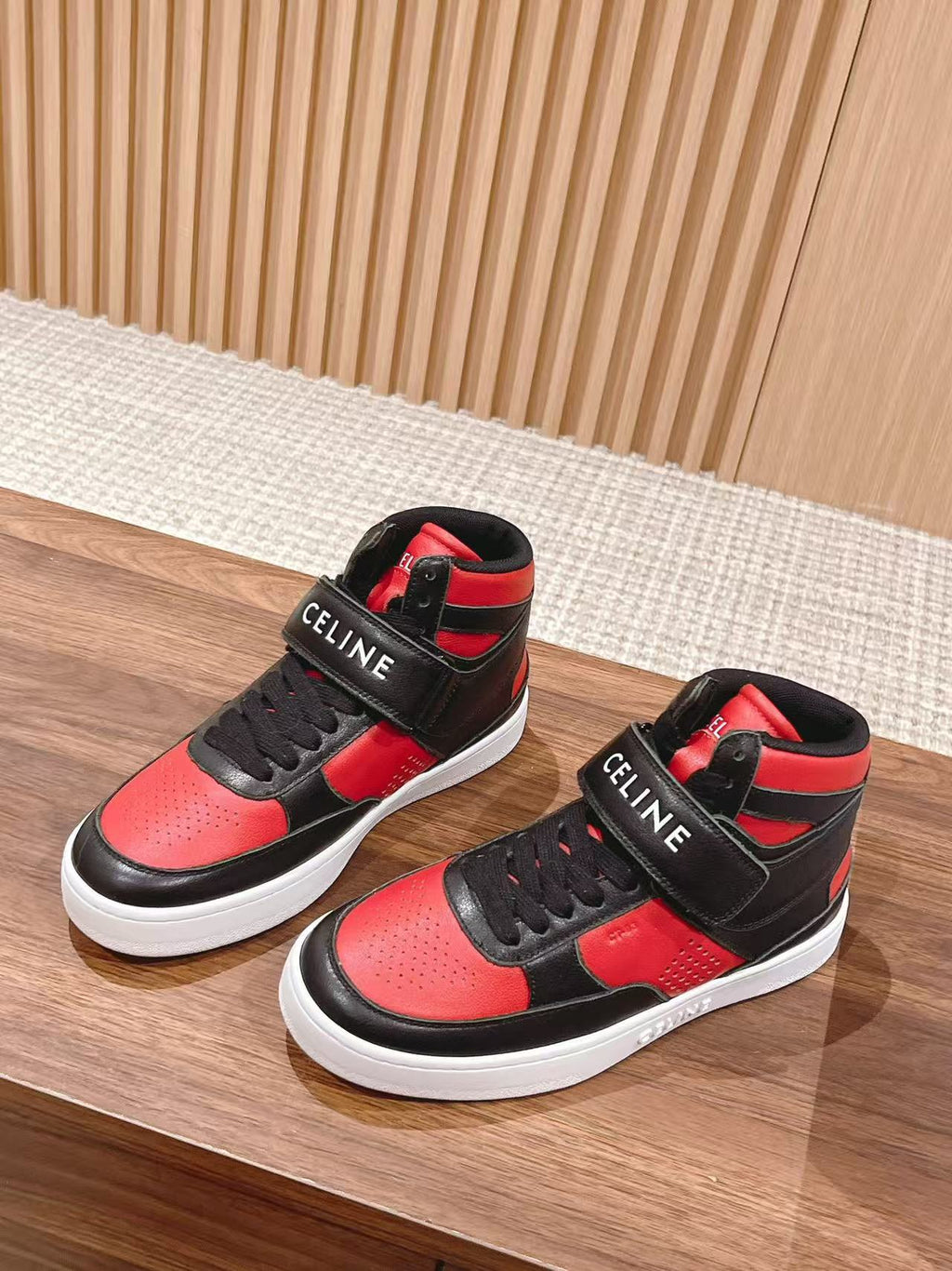 Celine Triomphe Low-Top Sneakers — Black & Red