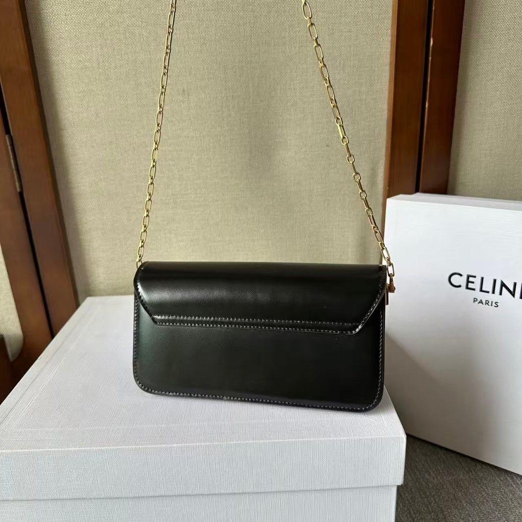 Celine Triomphe Chain Bag in Shiny Calfskin — Black