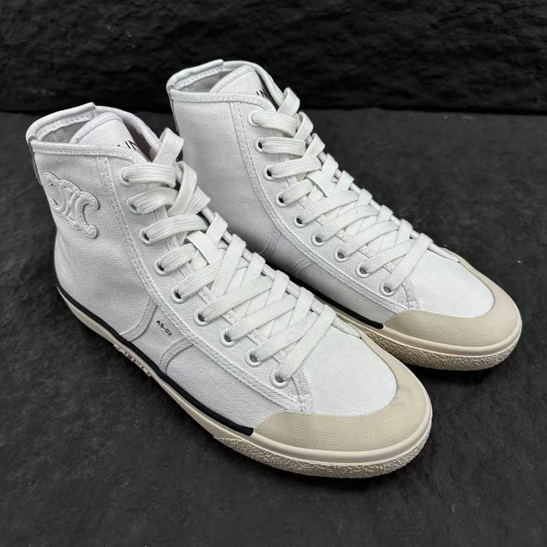 Celine AS-02 ALAN Denim Mid/Low-Top Lace-Up Sneakers — White