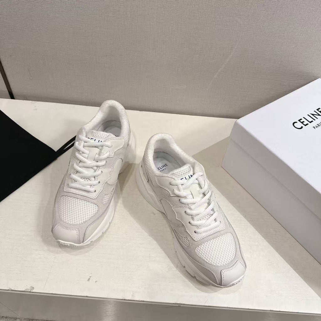 CELINE Triomphe Runner Low-Top Sneakers — Grey & White