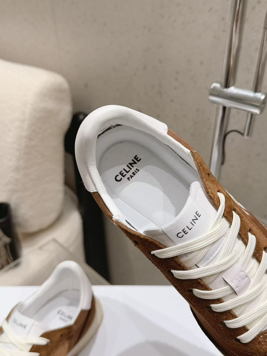 CELINE New Logo Laced Casual Sneakers — Brown