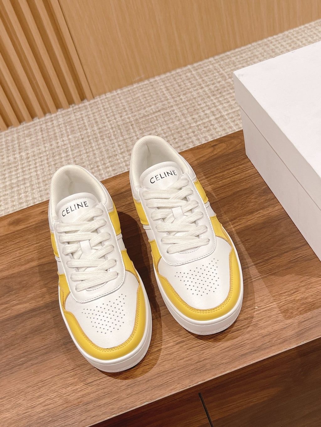 Celine White & Yellow Unisex Platform Sneakers – Sizes 35–44