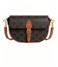 CELINE Cowhide Leather Shoulder Bag in Yellow-Brown