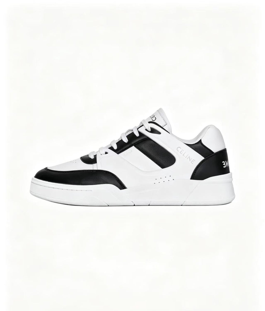 CELINE Leather Lace-Up Low-Top Sneakers — Men's White & Black
