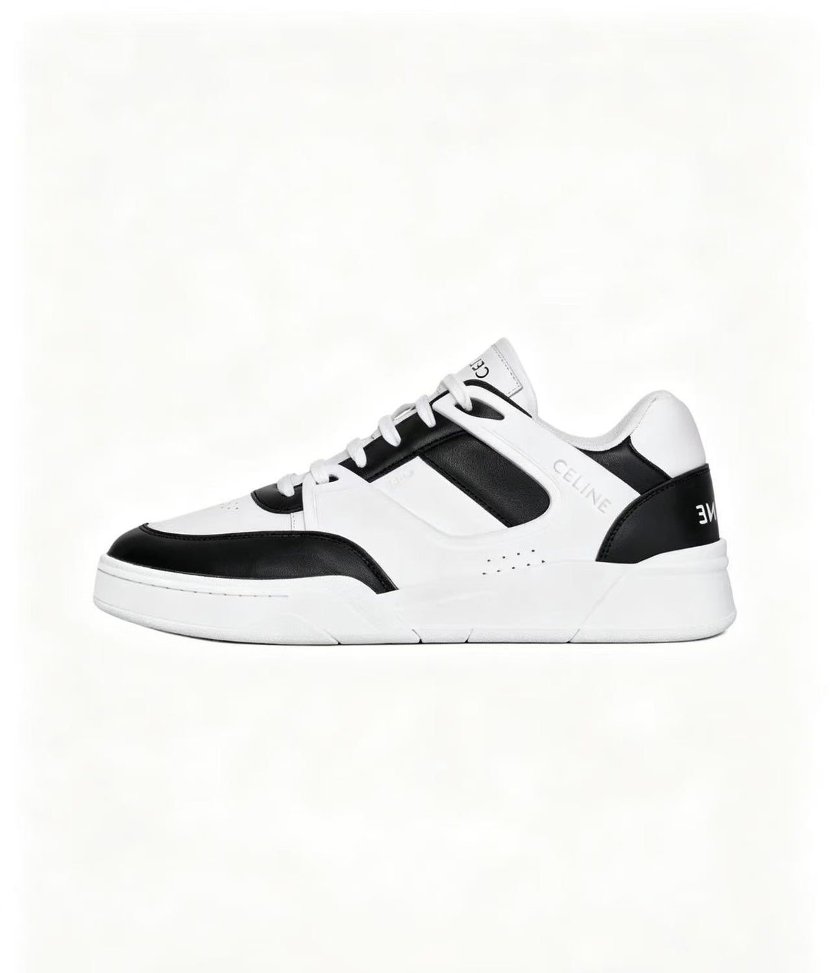 CELINE Leather Lace-Up Low-Top Sneakers — Men's White & Black