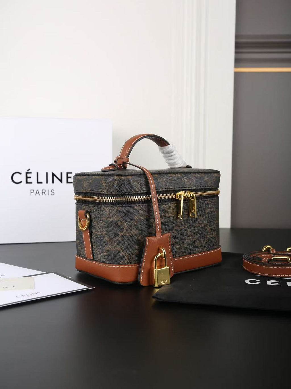 CELINE Triomphe Box Bag in Dark Brown | Shoulder & Crossbody