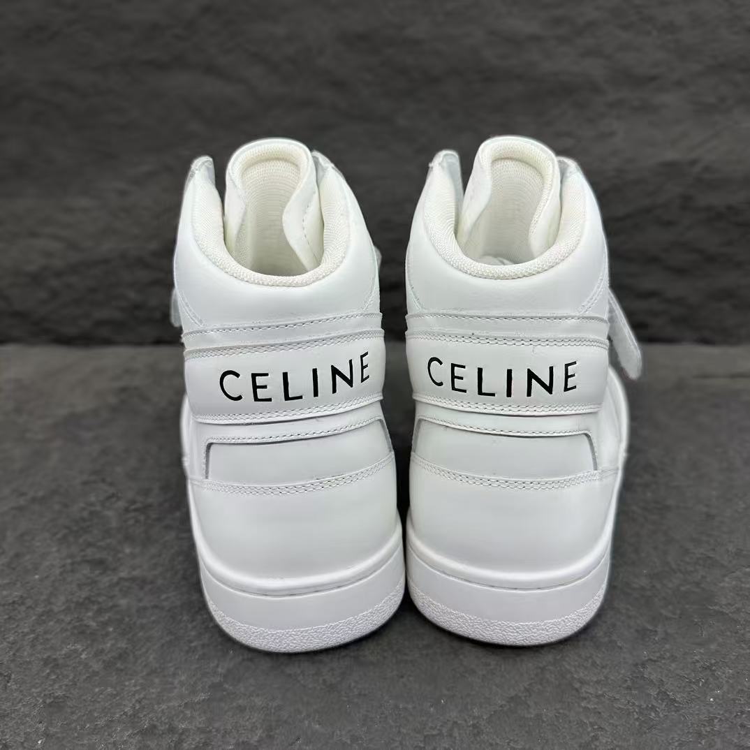 Celine CT-03 Calfskin Mid-Top Sneakers — Fluorescent White