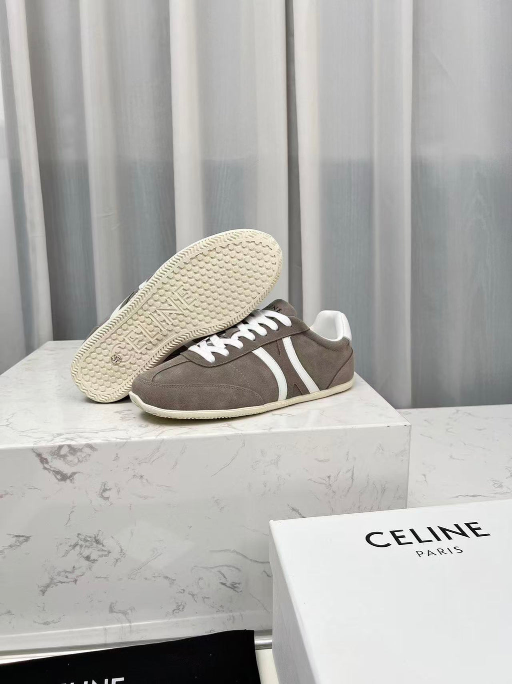 CELINE Jogger Triomphe Low-Top Sneakers in Brown Cowhide & Suede
