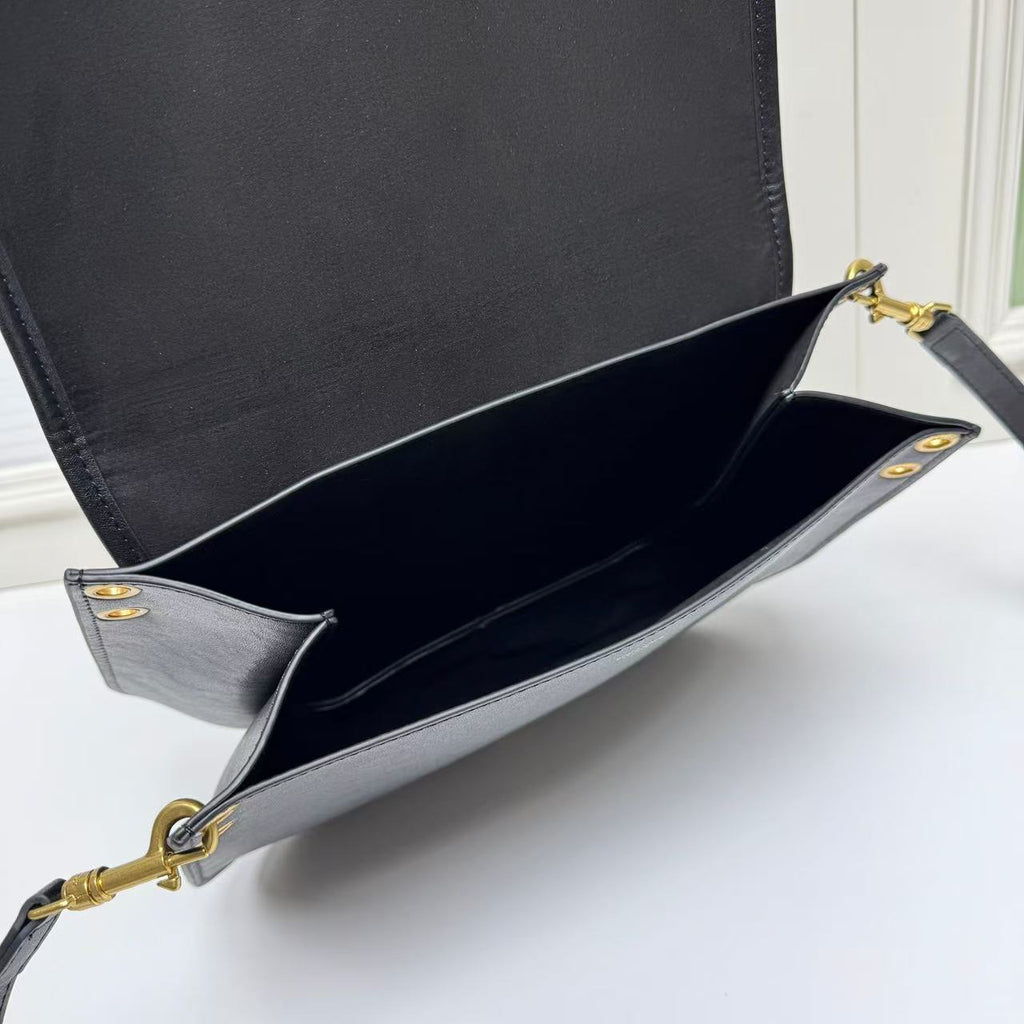 CELINE Triomphe Besace Bag in Black with Gold-Tone Finish