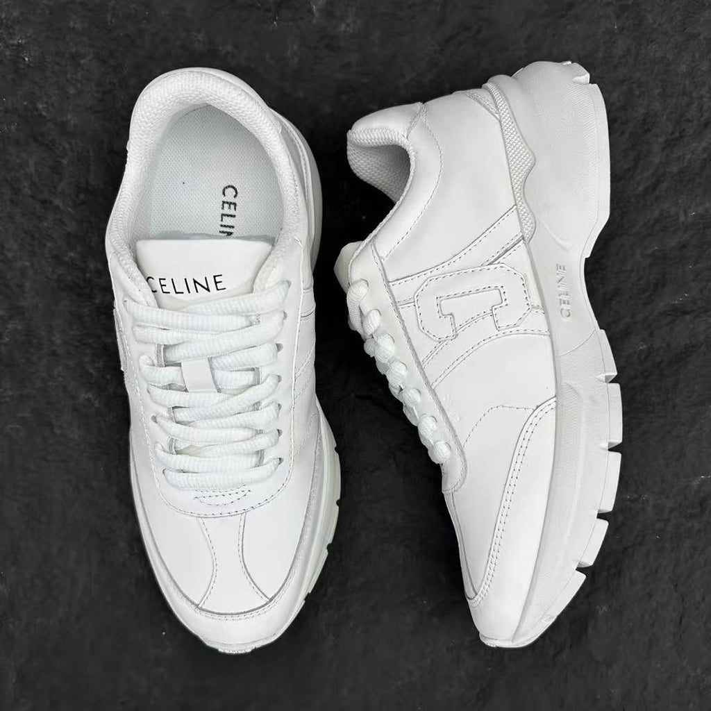 Celine CR-02 Runner Low-Top Lace-Up Sneakers in Calfskin — Fluorescent White