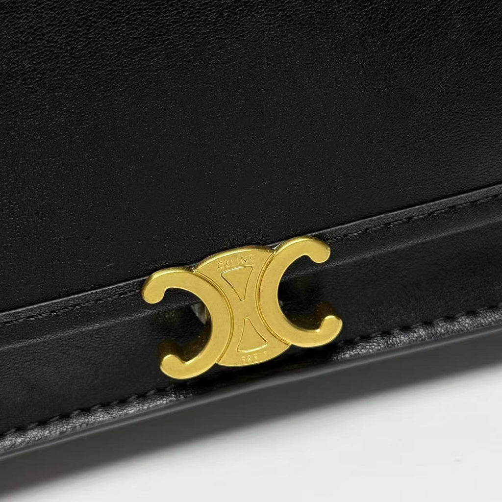 CELINE Triomphe Besace Bag in Black with Gold-Tone Finish