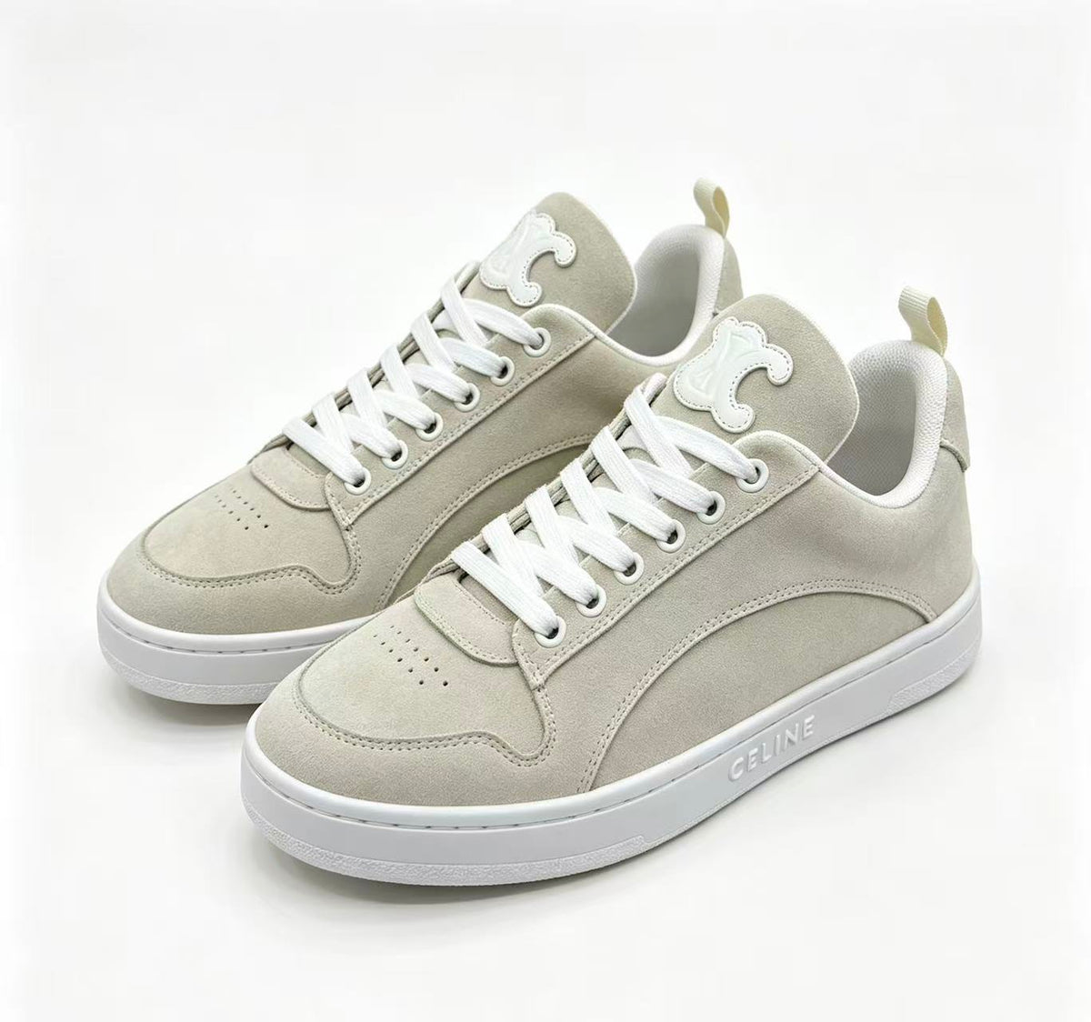 Celine HUNTINGTON Low-Top Lace-Up Sneakers in Calfskin Suede & Mesh