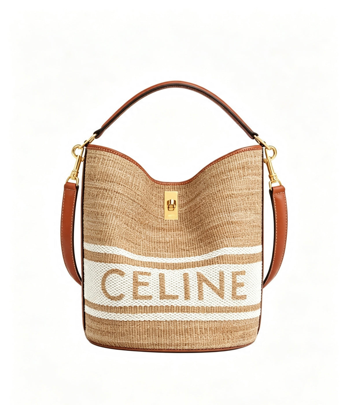 CELINE Bucket 16 Bag in Beige Textile with Smooth Calfskin Trim