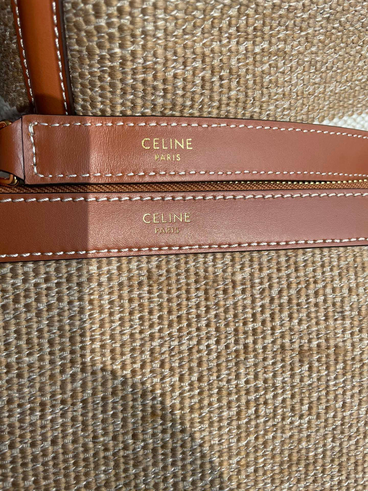 CELINE Bucket 16 Bag in Beige Textile with Smooth Calfskin Trim