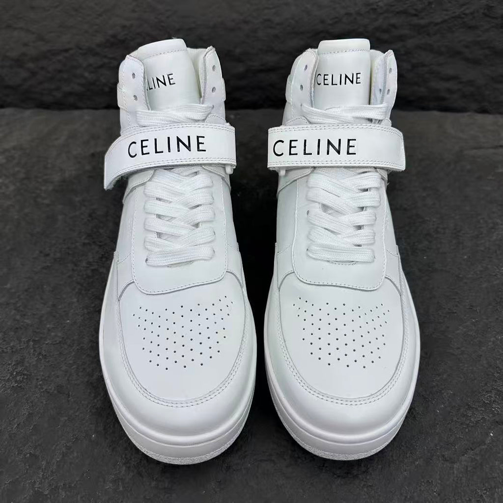 Celine CT-03 Calfskin Mid-Top Sneakers — Fluorescent White
