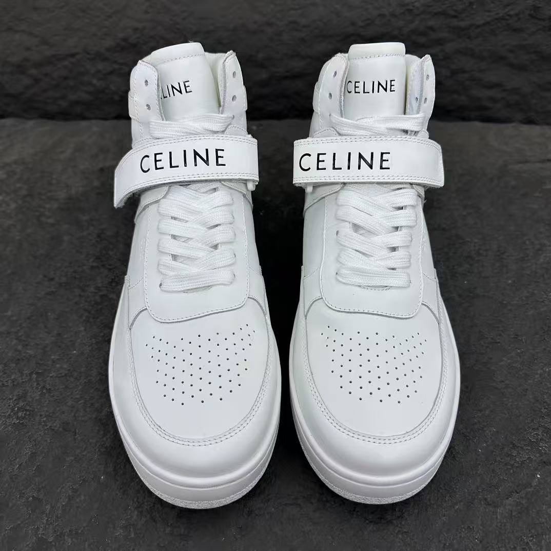 Celine CT-03 Calfskin Mid-Top Sneakers — Fluorescent White