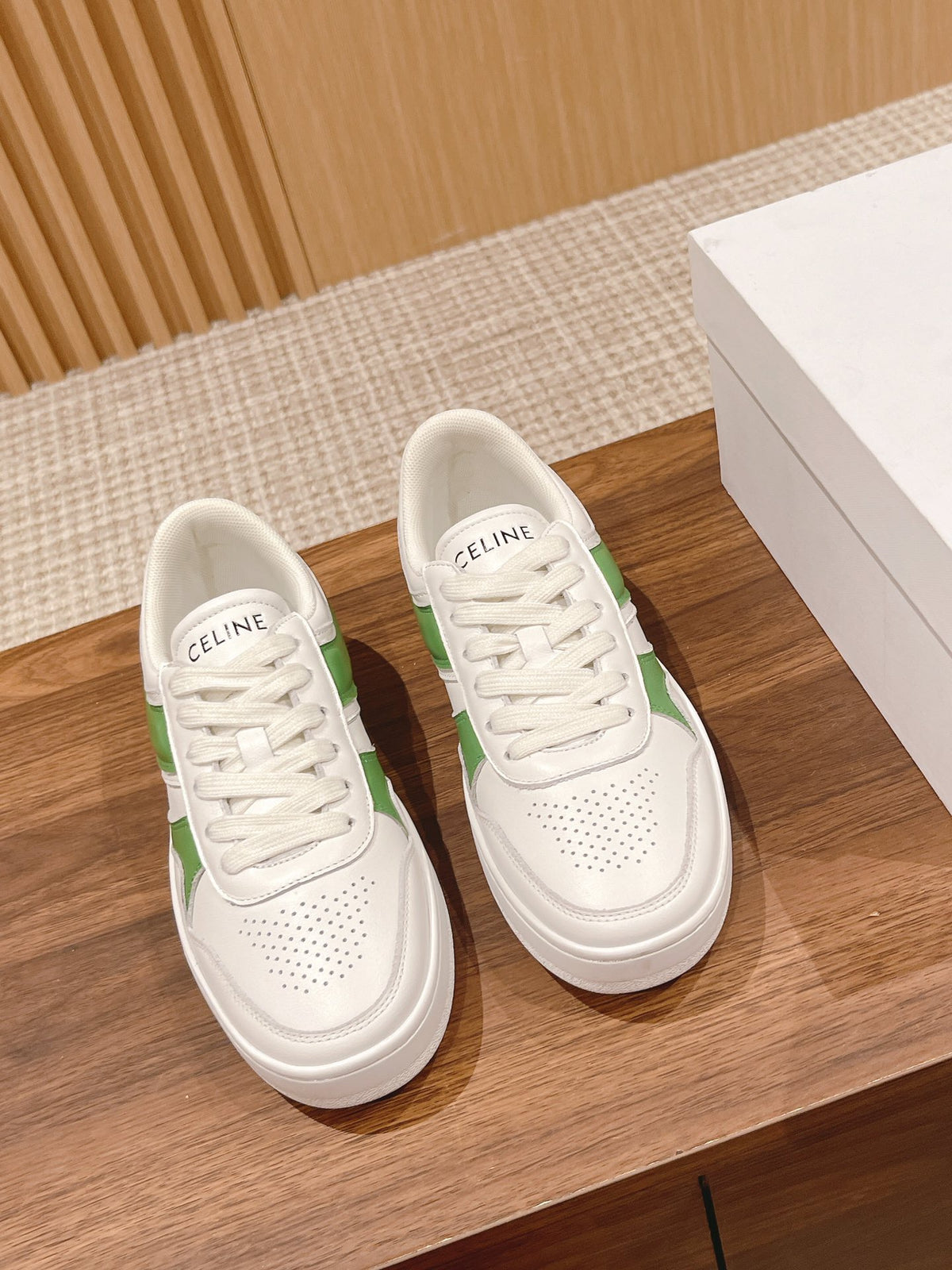 Celine Unisex Platform Sneakers with Red & Blue Heel Accents – Sizes 35–44