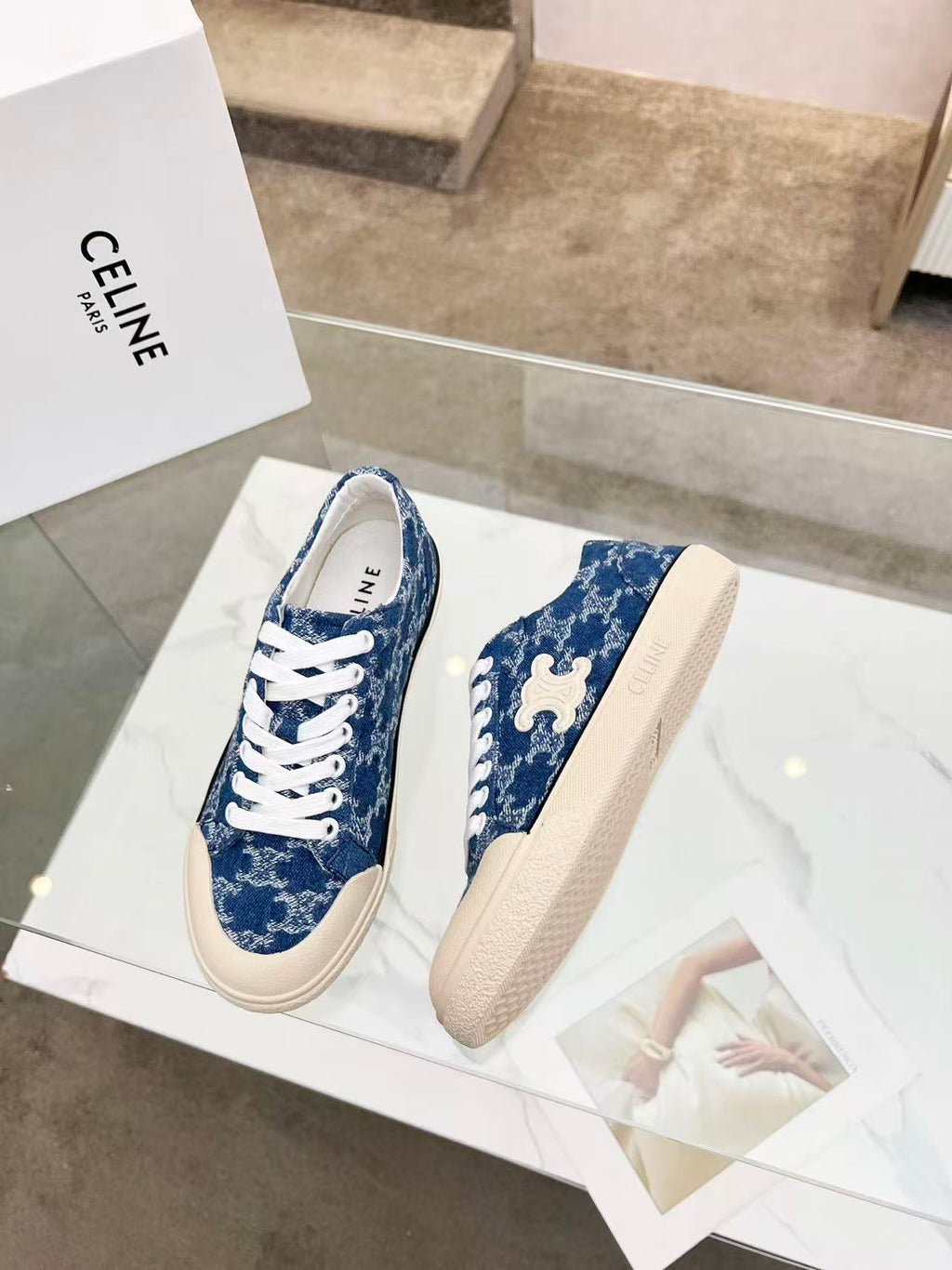 CELINE New Alan Triomphe Canvas Sneakers — Blue