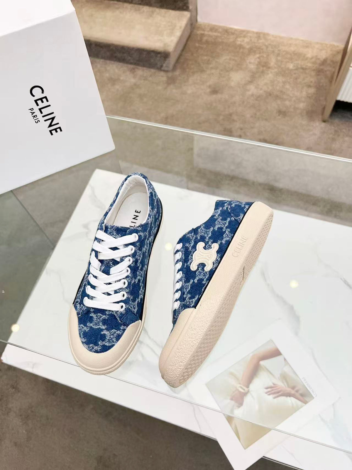 CELINE New Alan Triomphe Canvas Sneakers — Blue