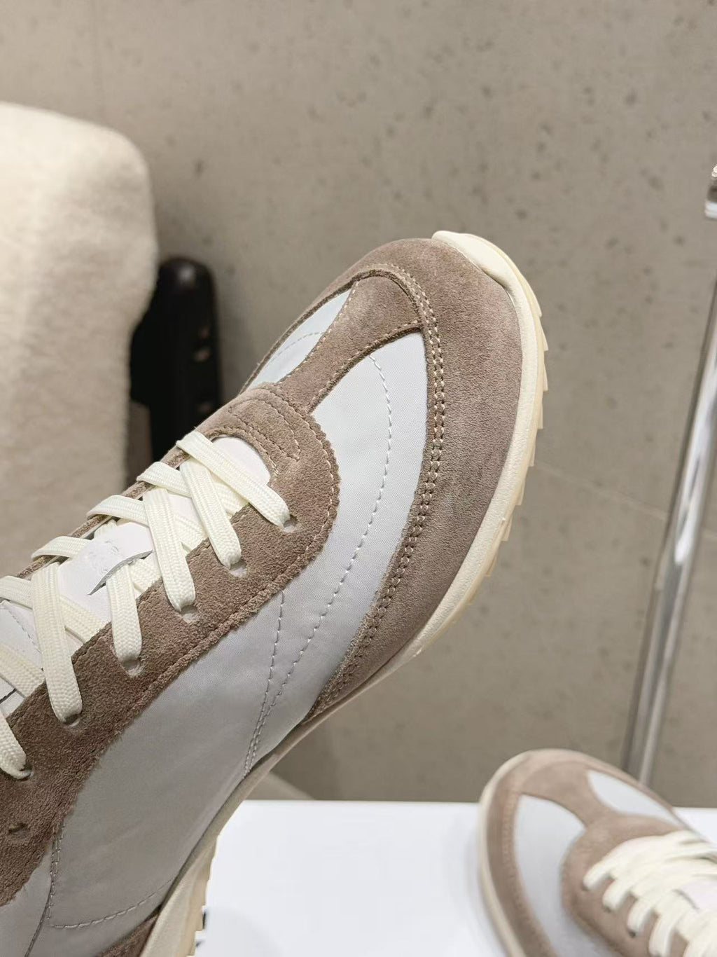CELINE New Logo Laced Casual Sneakers — Apricot & White