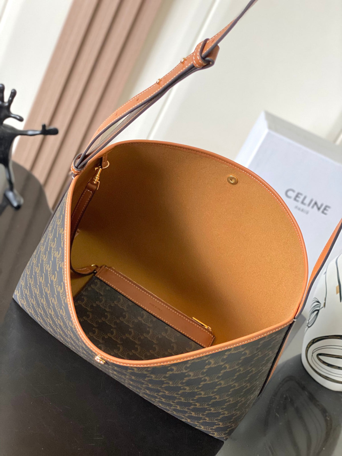 CELINE Monogram Soft Shopper Bag in Dark Brown
