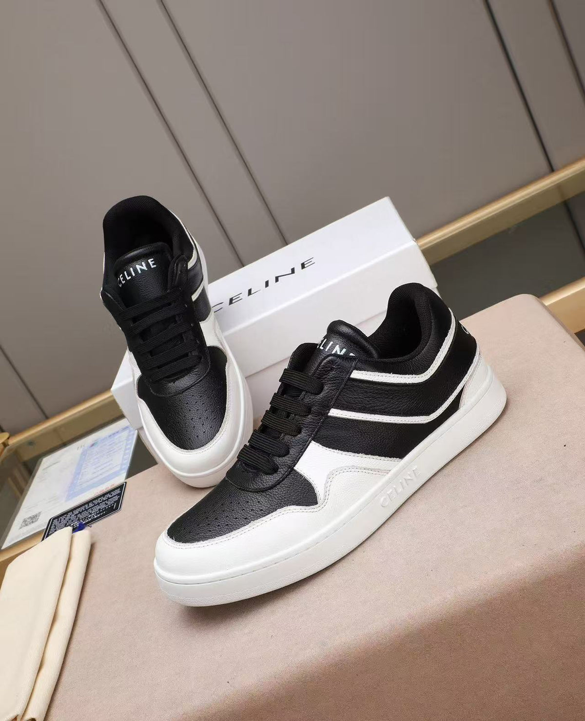 Celine Low-Top White Sneakers with Celine Logo Detail