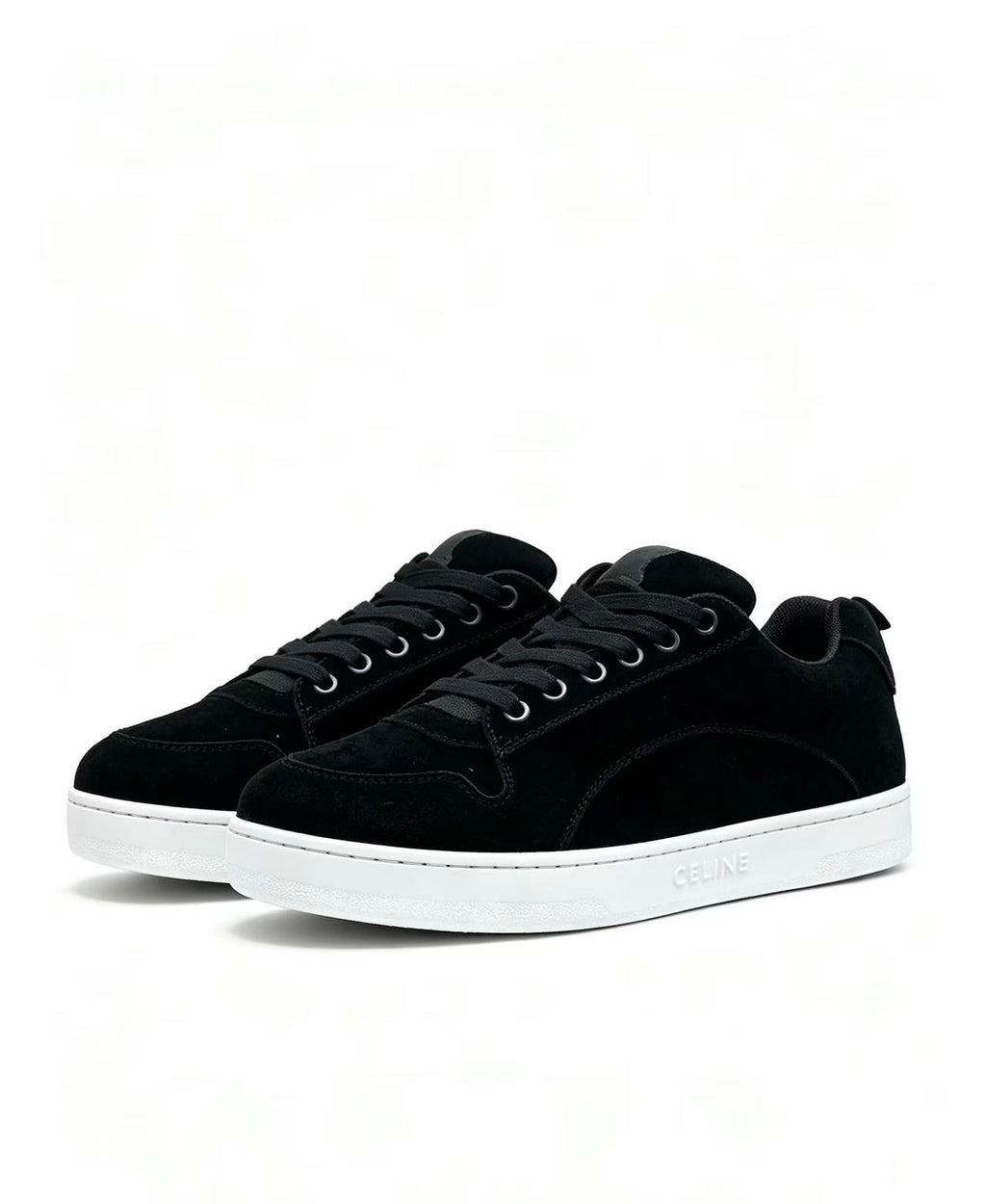 Celine Triomphe Vintage-Style Low-Top Sneakers — Black