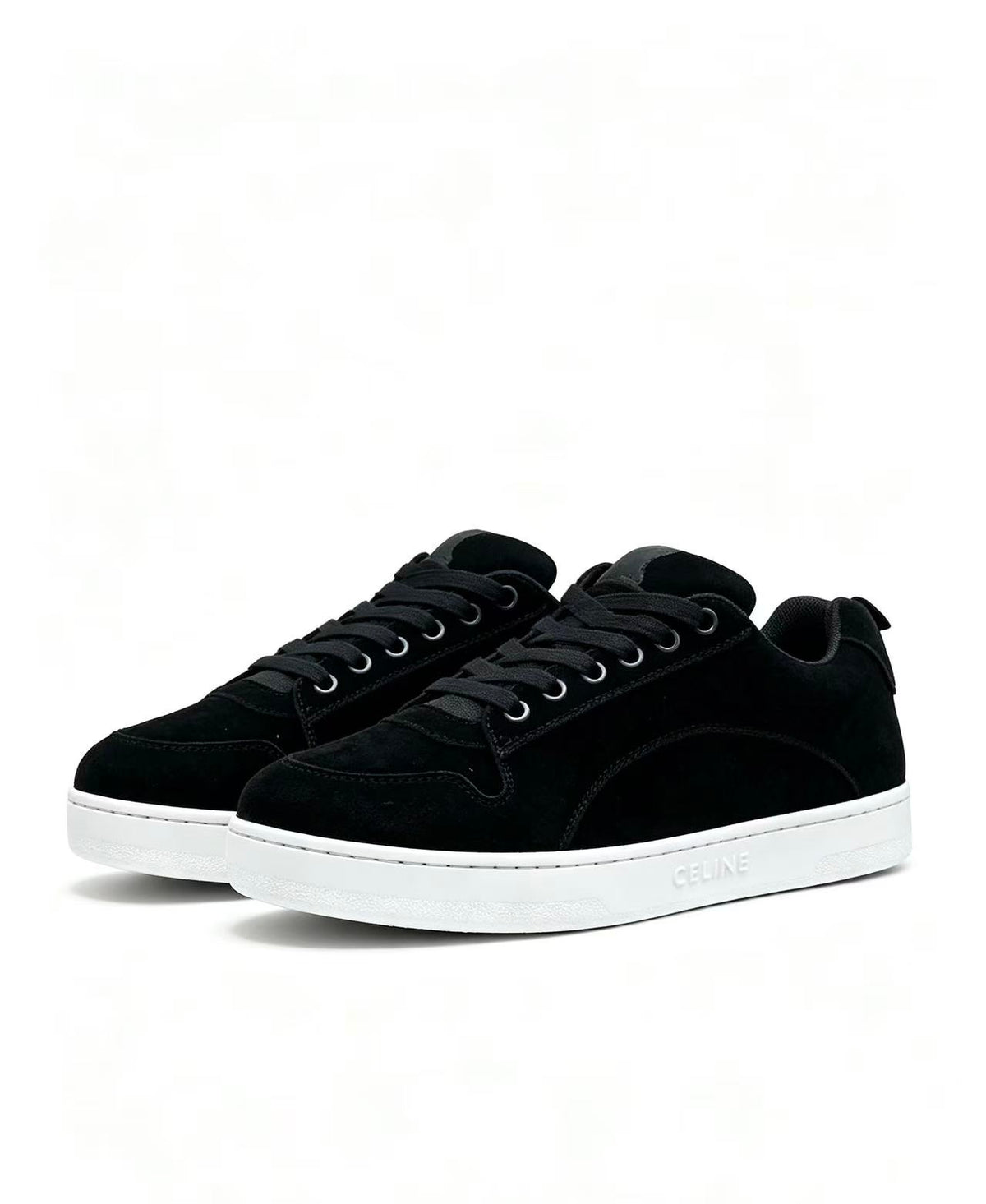 Celine Triomphe Vintage-Style Low-Top Sneakers — Black
