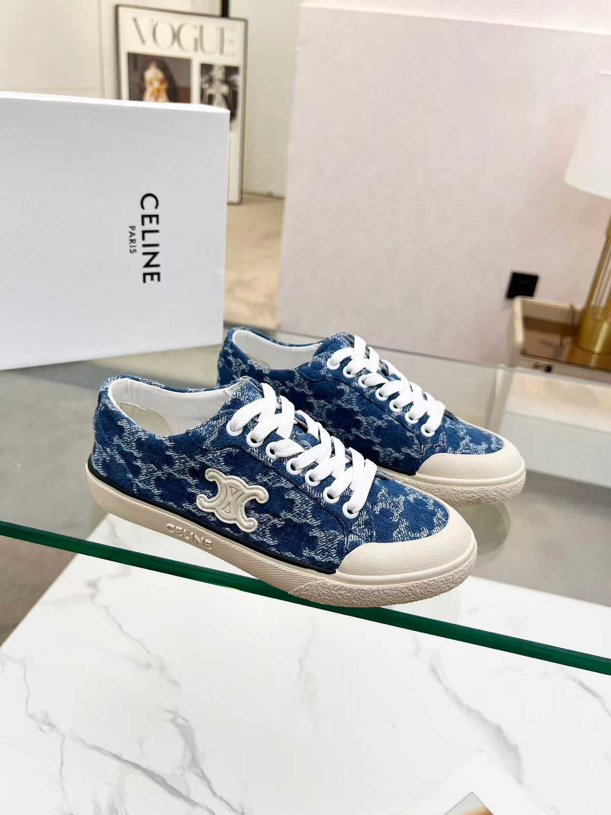 CELINE New Alan Triomphe Canvas Sneakers — Blue