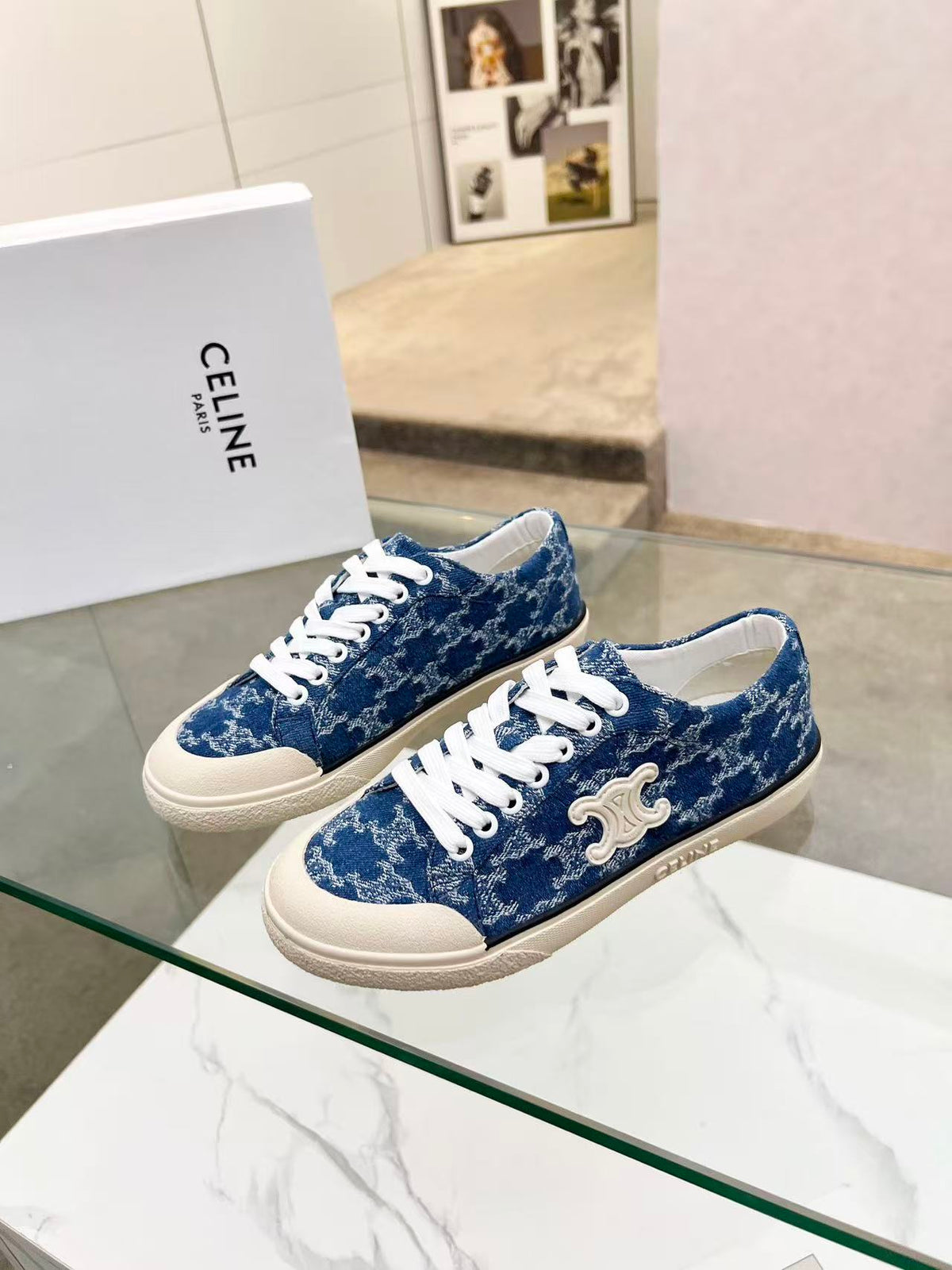 CELINE New Alan Triomphe Canvas Sneakers — Blue