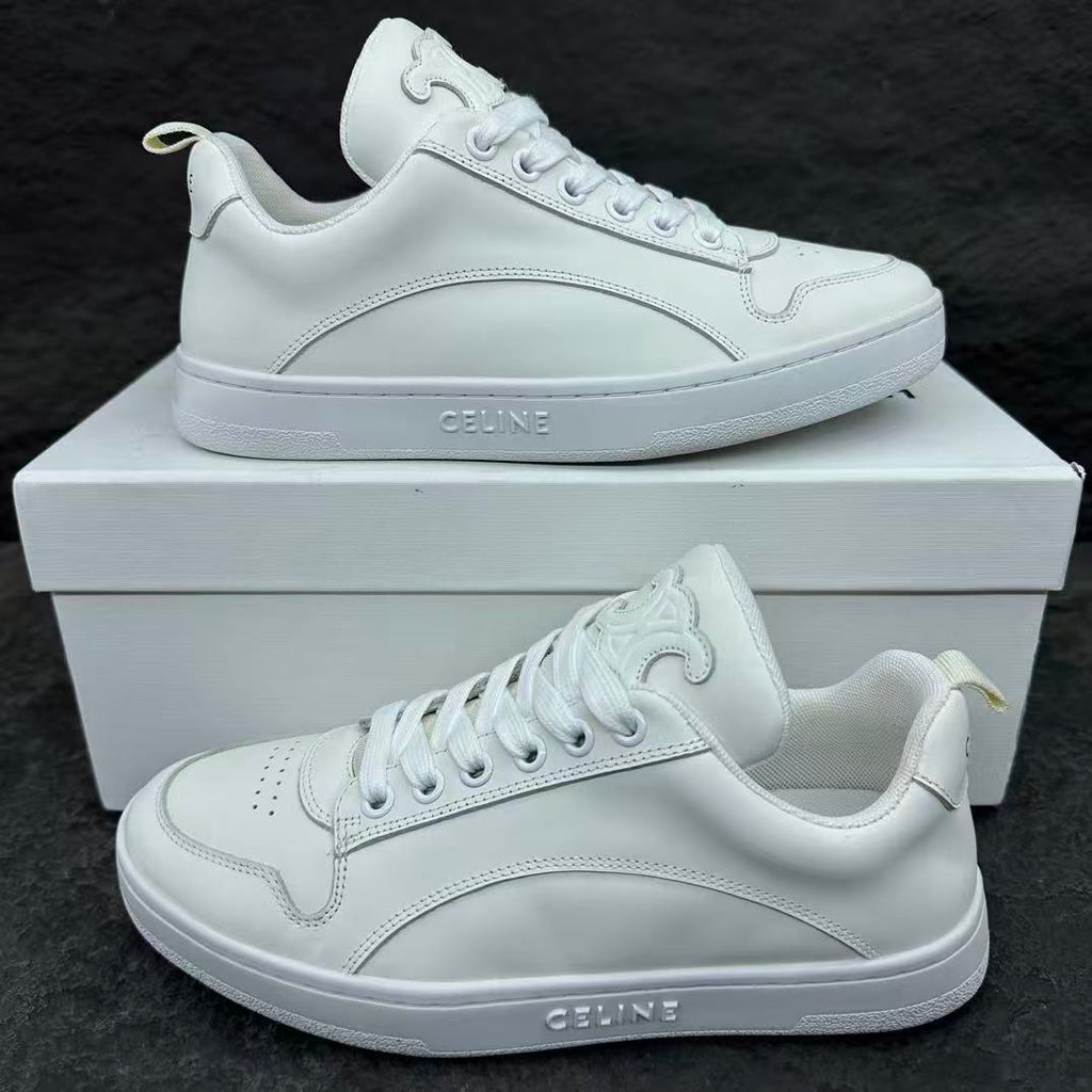 Celine HUNTINGTON Low-Top Lace-Up Sneakers in White Calfskin Suede & Mesh