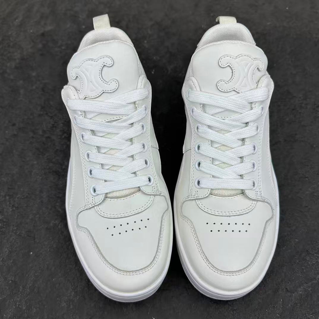 Celine HUNTINGTON Low-Top Lace-Up Sneakers in White Calfskin Suede & Mesh