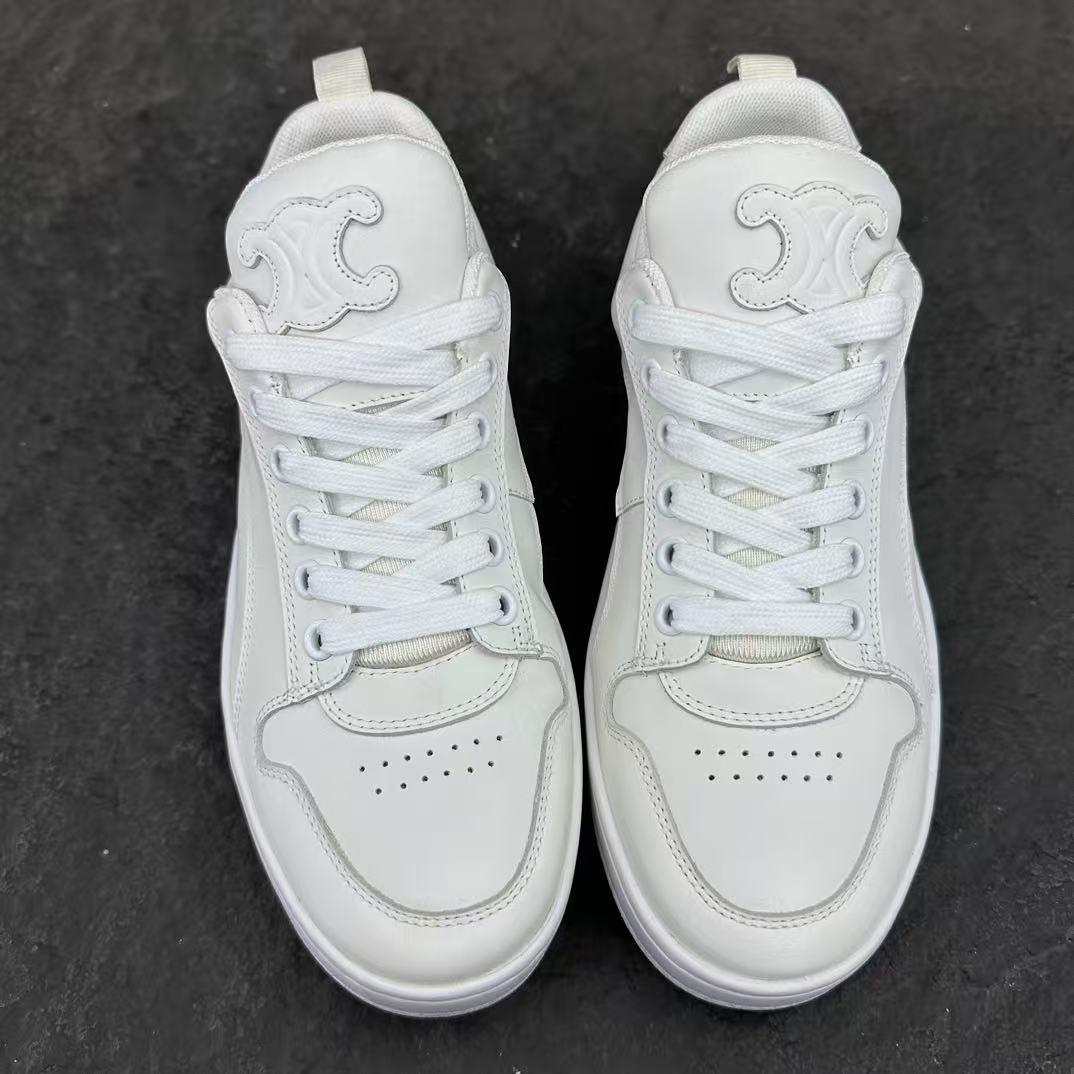 Celine HUNTINGTON Low-Top Lace-Up Sneakers in White Calfskin Suede & Mesh