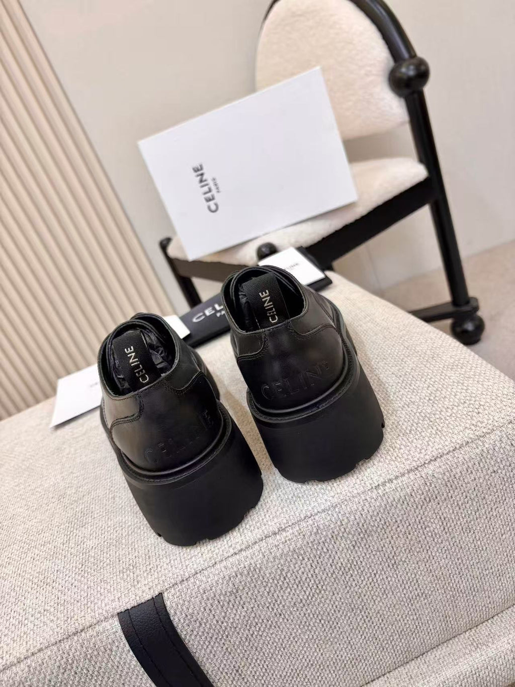 CELINE Triomphe Thick-Sole Loafers — Black