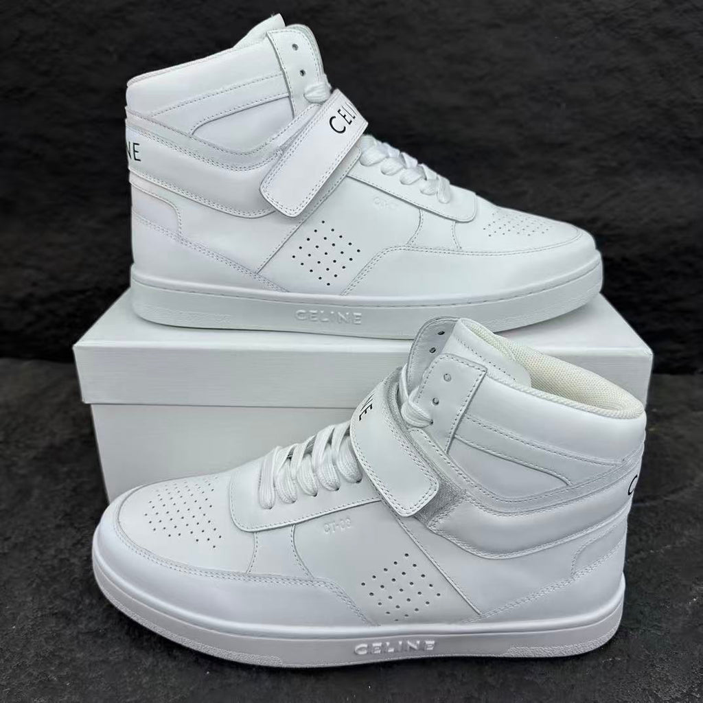 Celine CT-03 Calfskin Mid-Top Sneakers — Fluorescent White