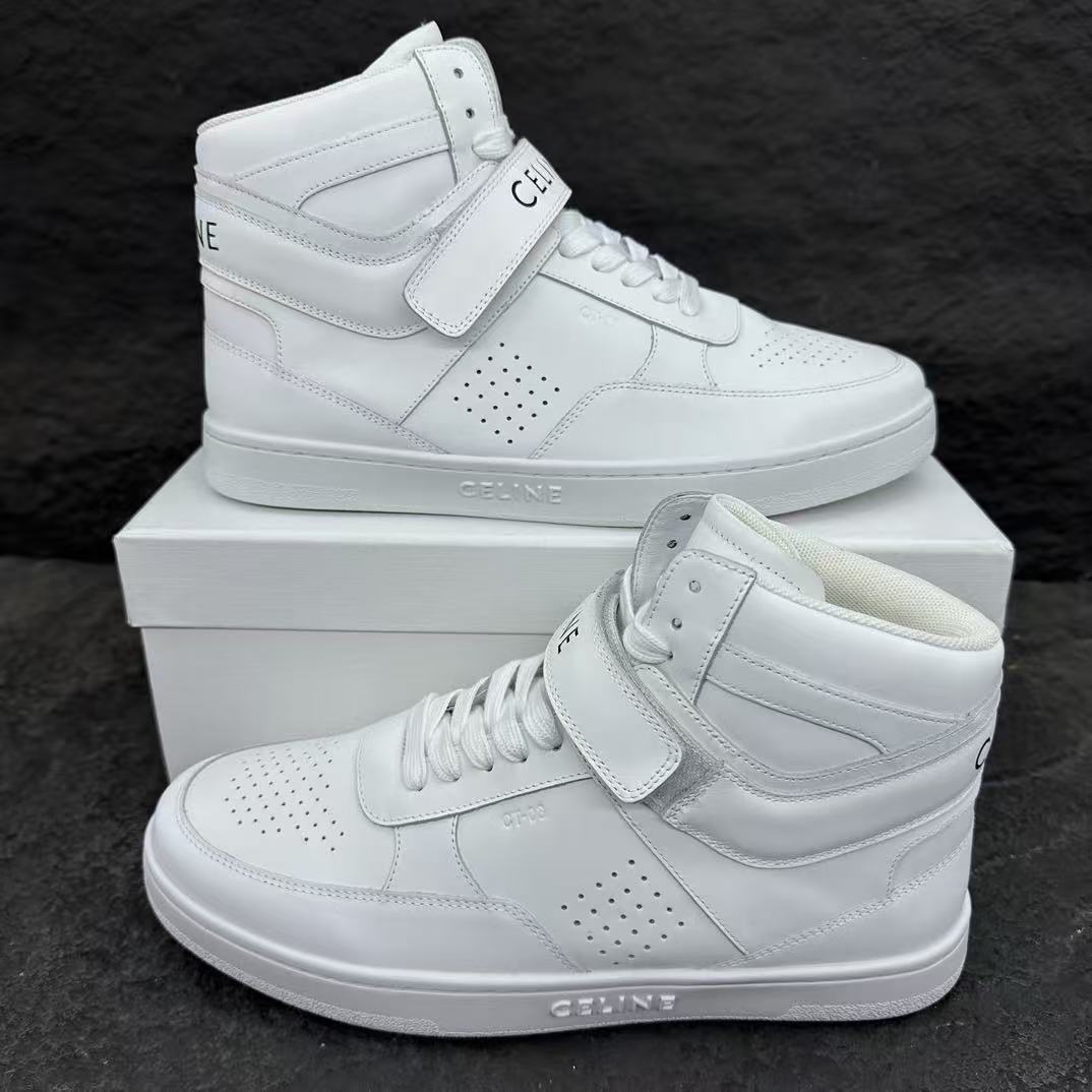 Celine CT-03 Calfskin Mid-Top Sneakers — Fluorescent White