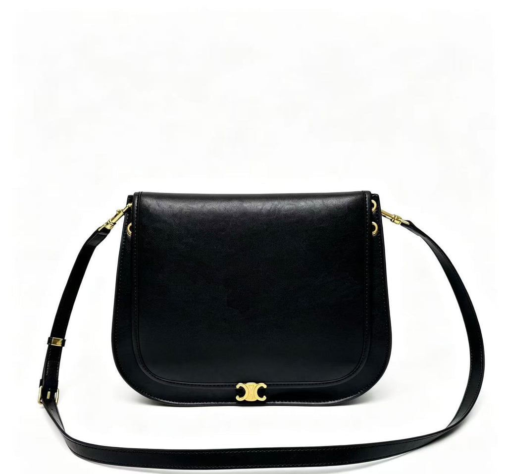 CELINE Triomphe Besace Bag in Black with Gold-Tone Finish