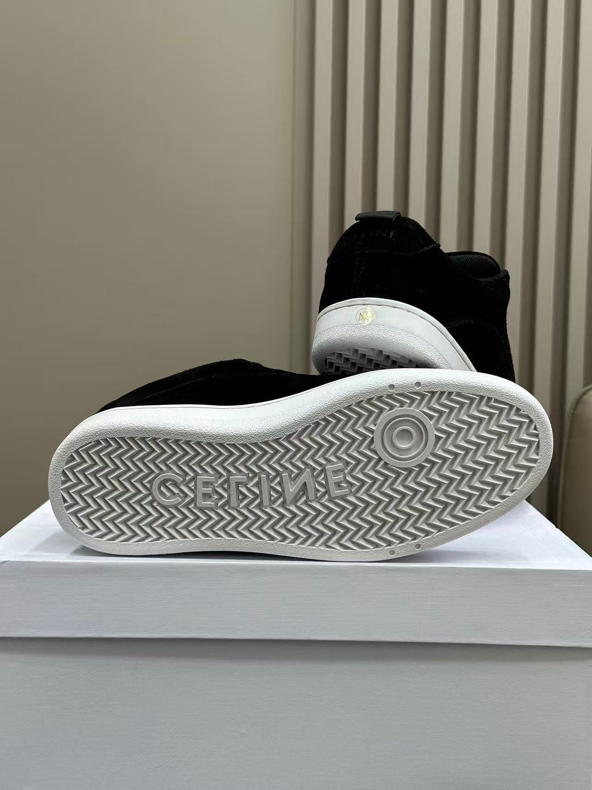 Celine Triomphe Vintage-Style Low-Top Sneakers — Black