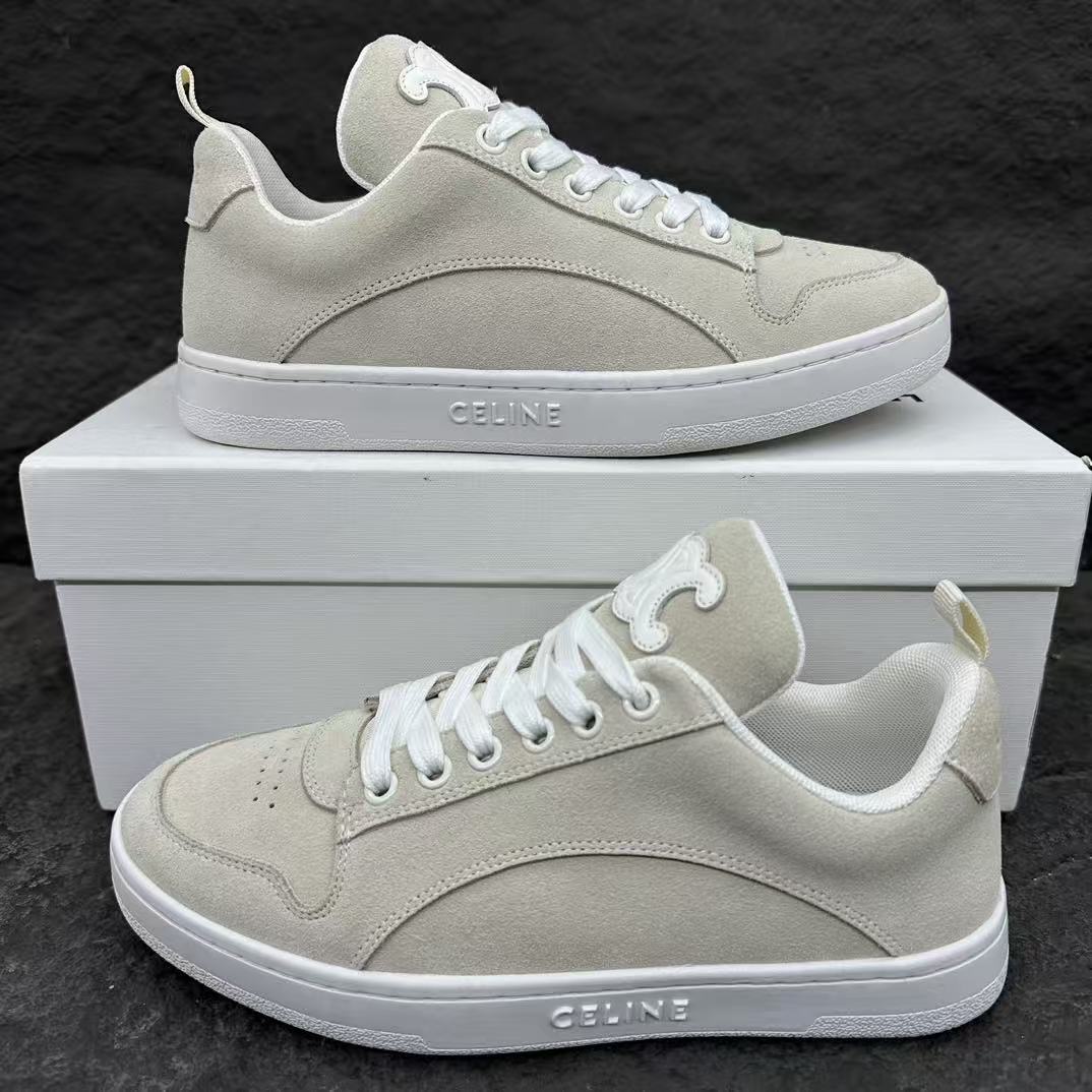 Celine HUNTINGTON Low-Top Lace-Up Sneakers in Calfskin Suede & Mesh