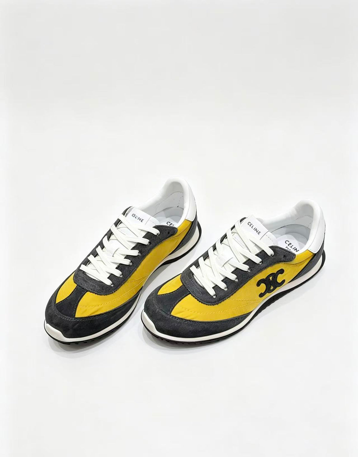 CELINE New Logo Laced Casual Sneakers — Grey & Yellow